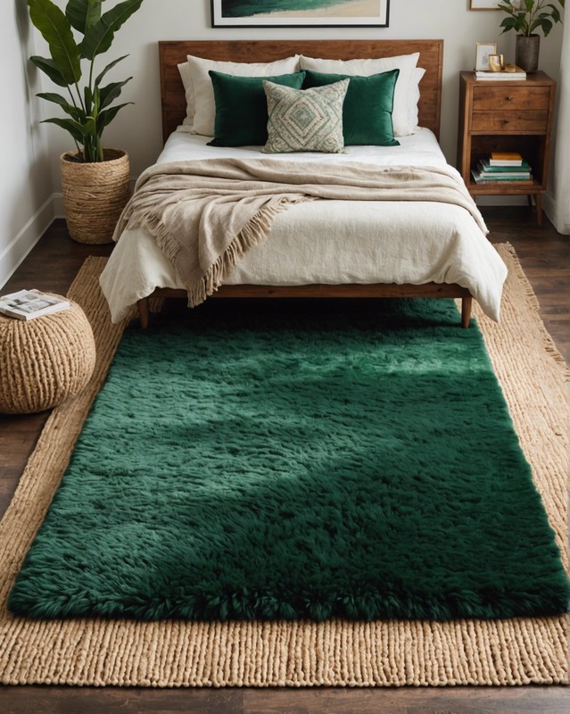 Layered Rugs in Emerald Green and Natural Fibers
