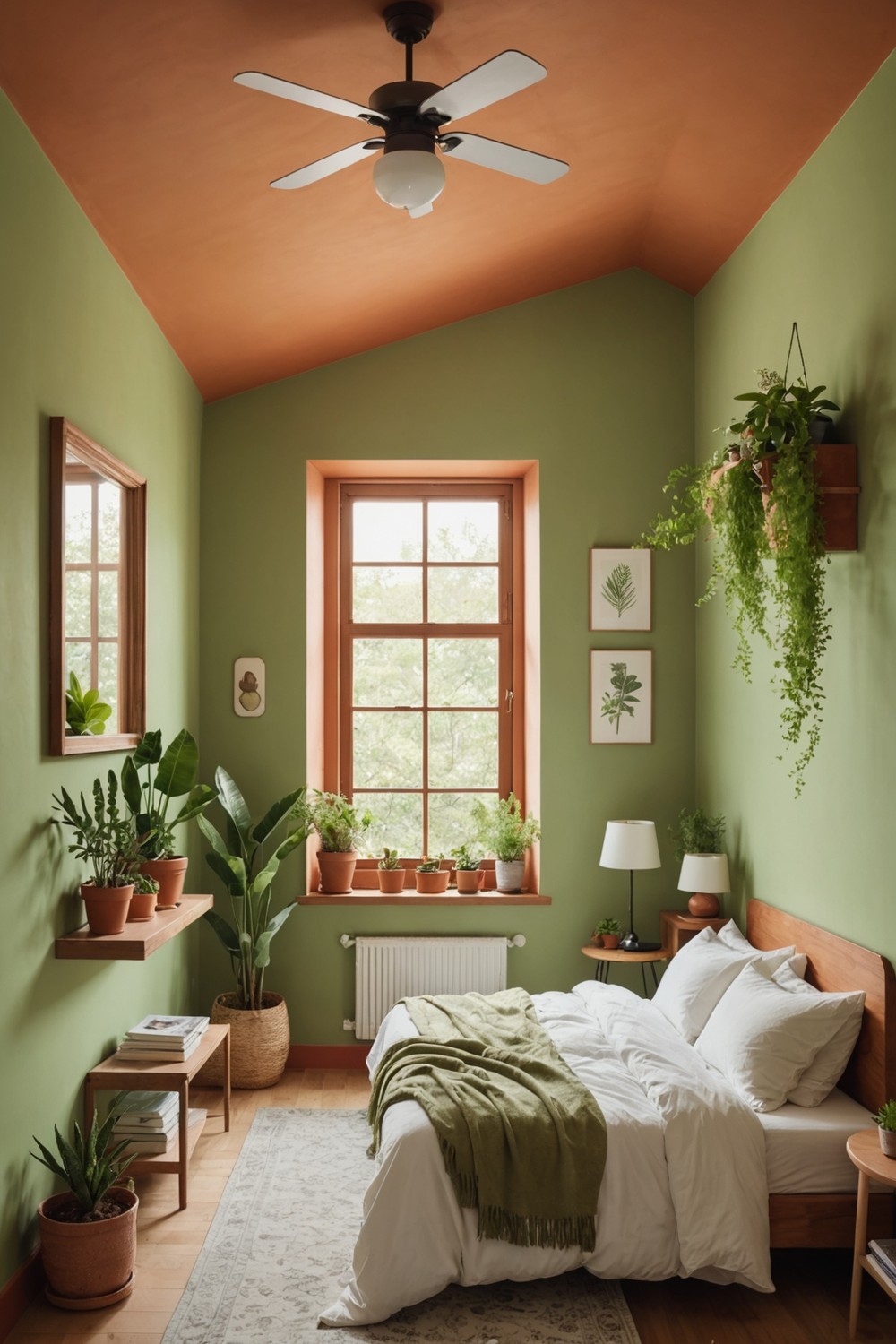 Lime Green Walls with Warm Terracotta Ceiling