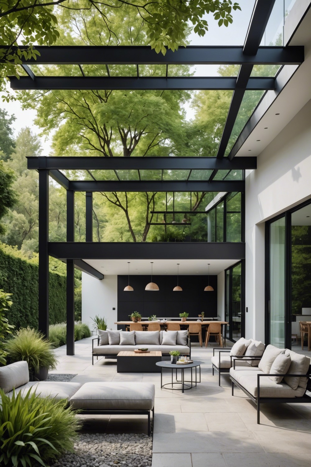 Modern Flat Roof with Metal Beams