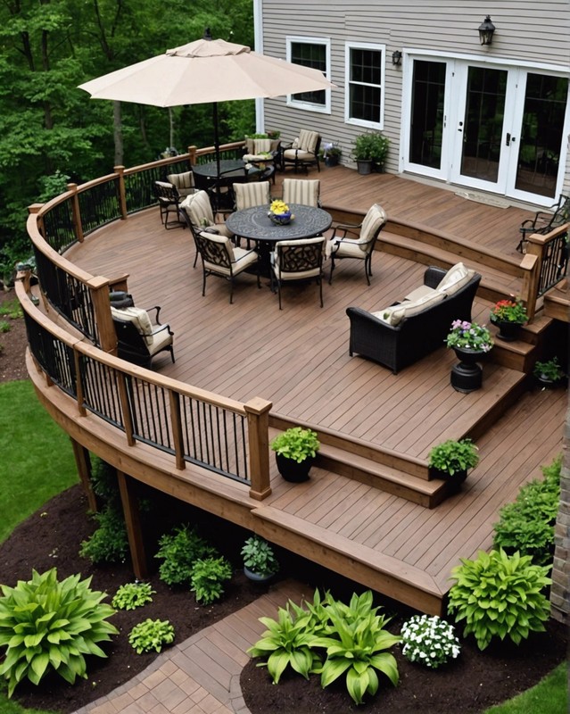 Multi-level deck with cascading stairs and multiple seating areas