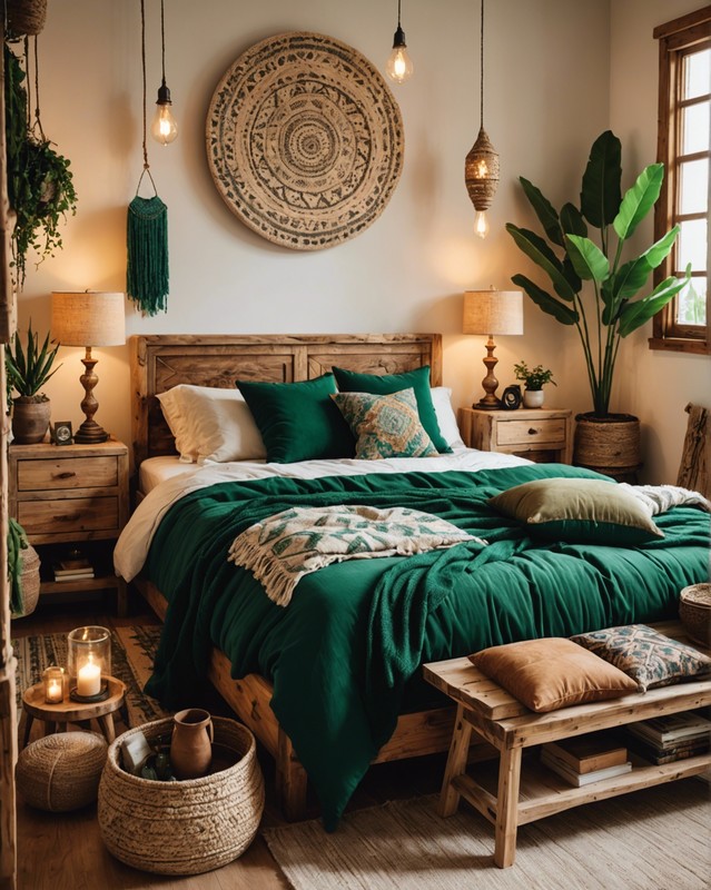 Natural Wood Furniture with Emerald Green Cushions