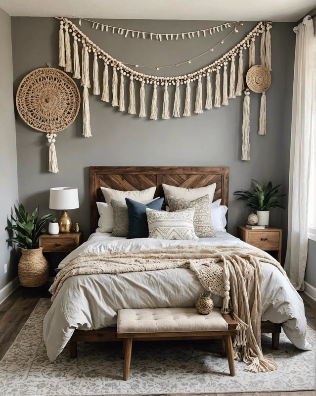 Neutral Boho Bedroom with Tassel Garland