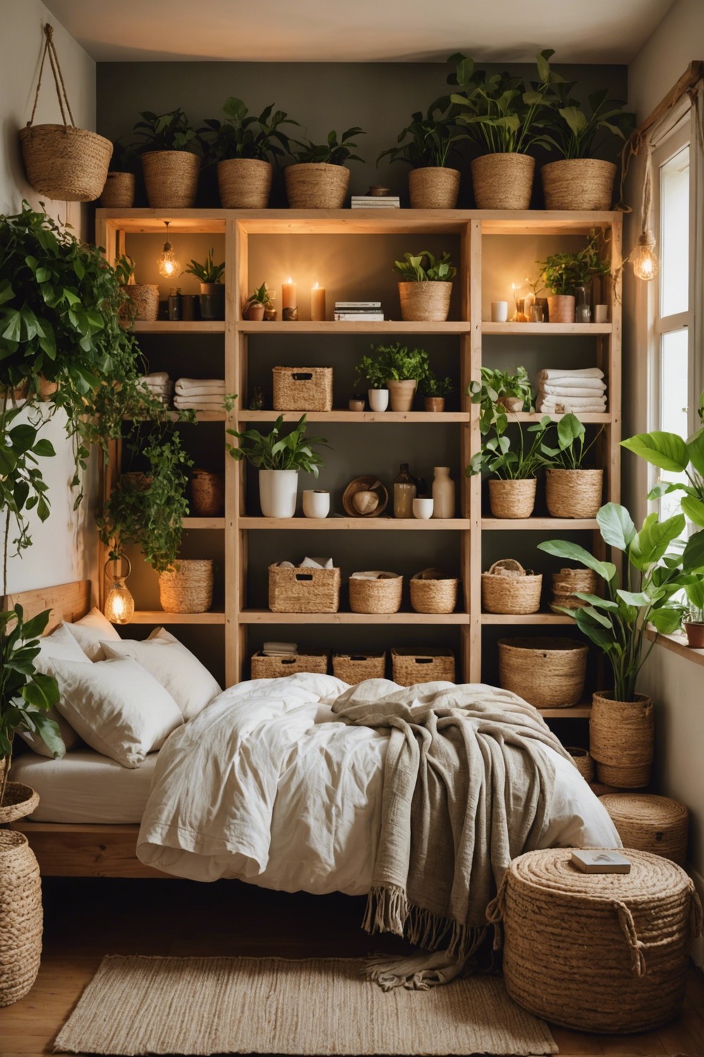Open Shelving Units with Woven Boxes