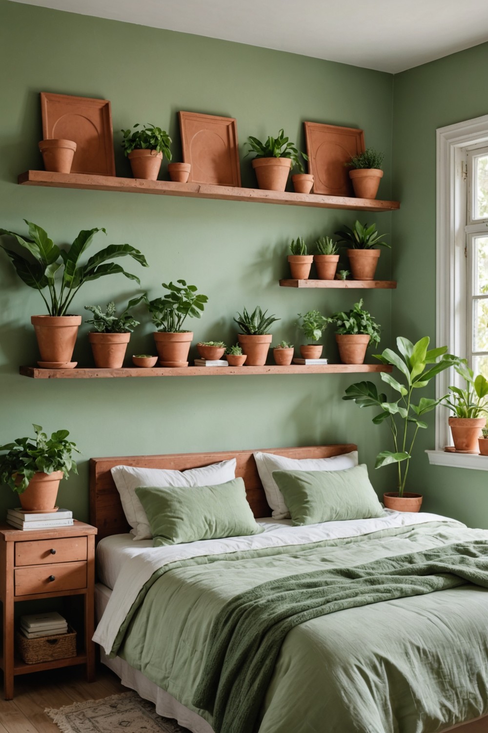 Pastel Green Walls with Distressed Terracotta Decorative Boxes