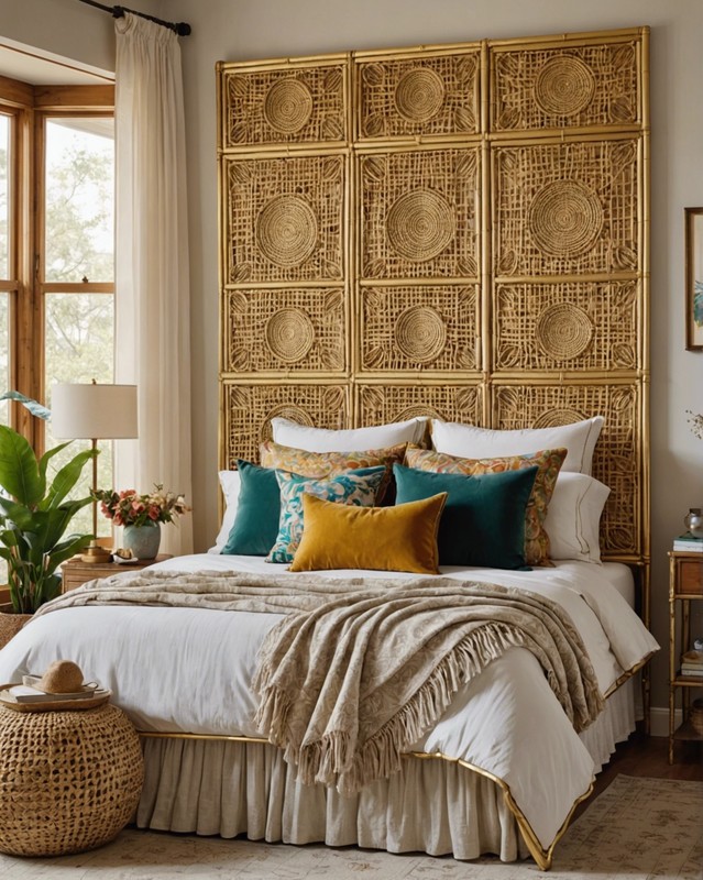 Rattan Headboard with Gold Trim