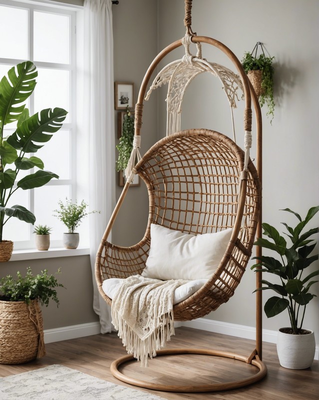 Rattan Swing Chair with Macrame Garland