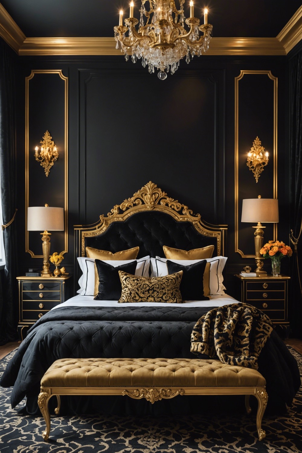 Regal Black and Gold Headboard