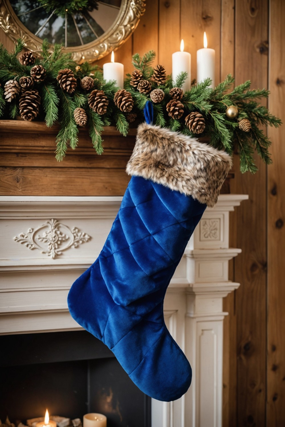 Royal Blue Faux Fur Trim Stocking