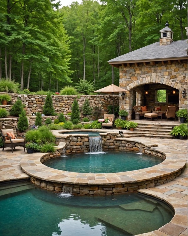 Rustic Pool House with Natural Stone Walls