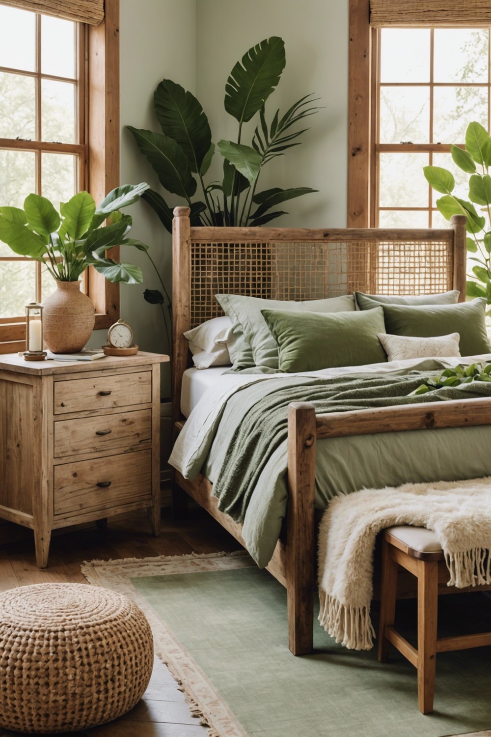 Rustic Wooden Furniture with Sage Green Accents