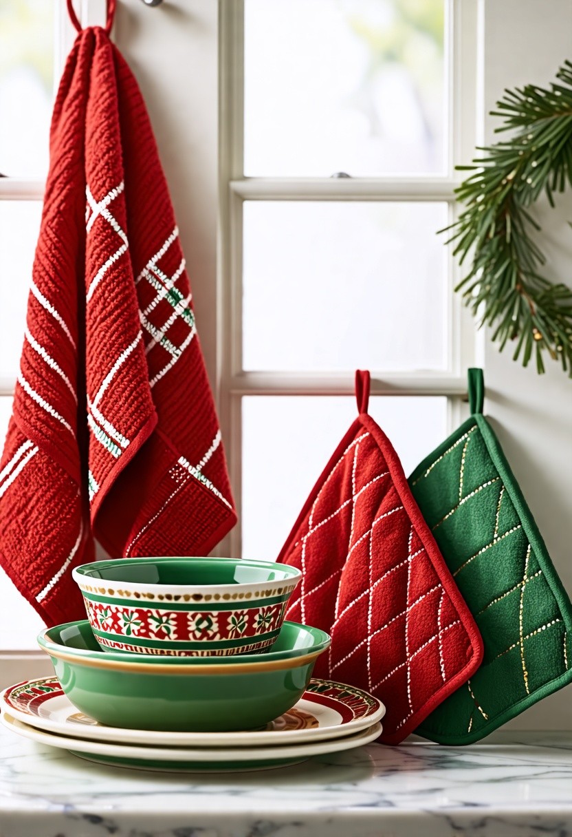 Seasonal Colorful Towels and Pot Holders