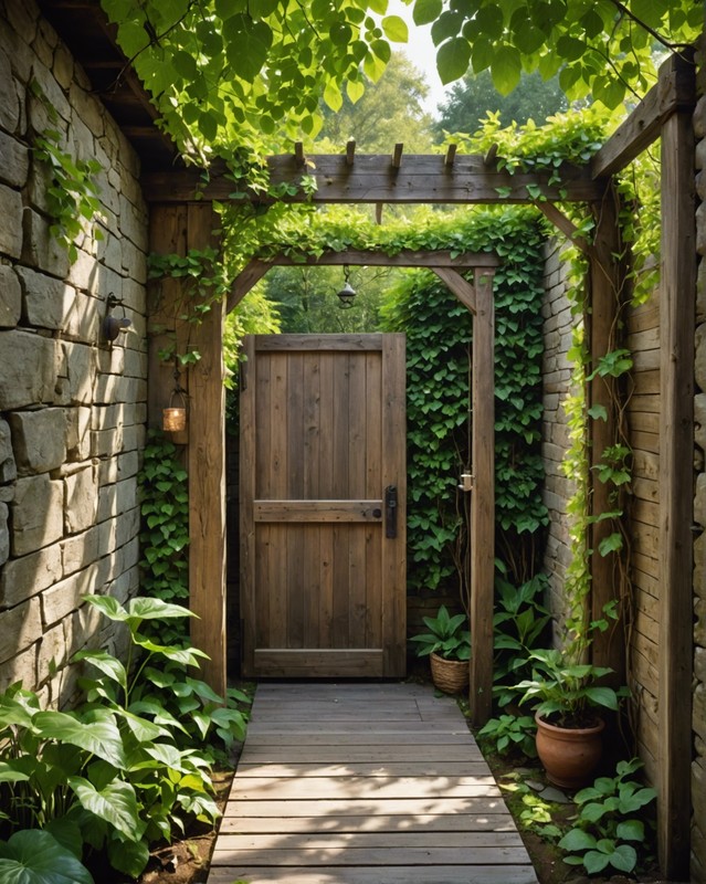 Secluded Outdoor Shower with a Wooden Bridge Entrance