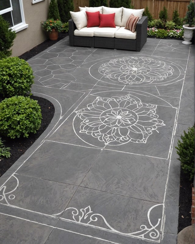 Stenciled Concrete Patio with Decorative Designs