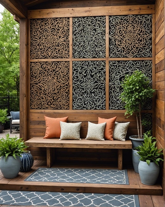 Stenciled Wood Patio Wall