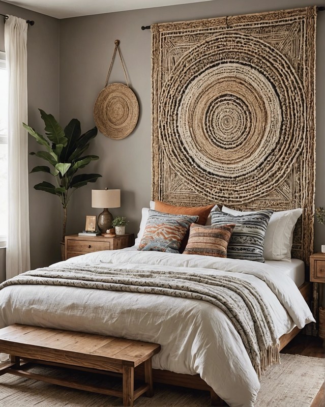 Subtle Boho Bedroom with Woven Headboard