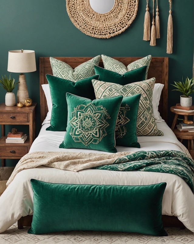 Throw Pillows in Emerald Green and Neutral Tones