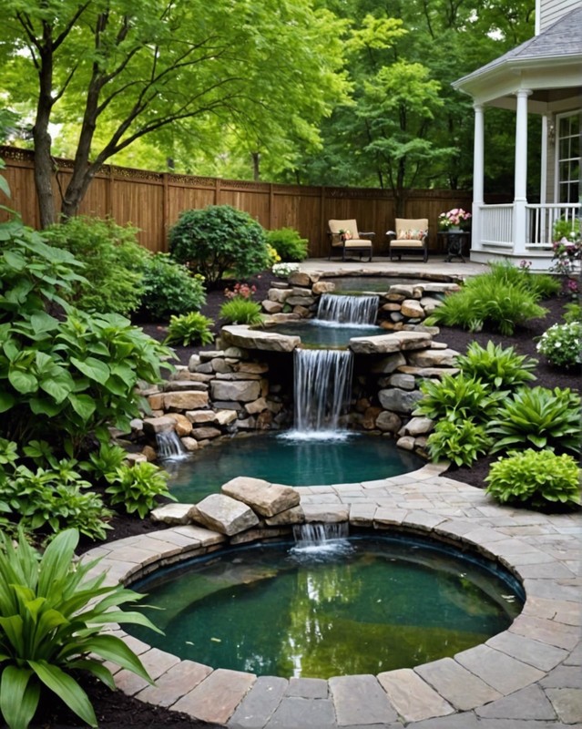 Tranquil Reading Retreat with Water Feature and Greenery