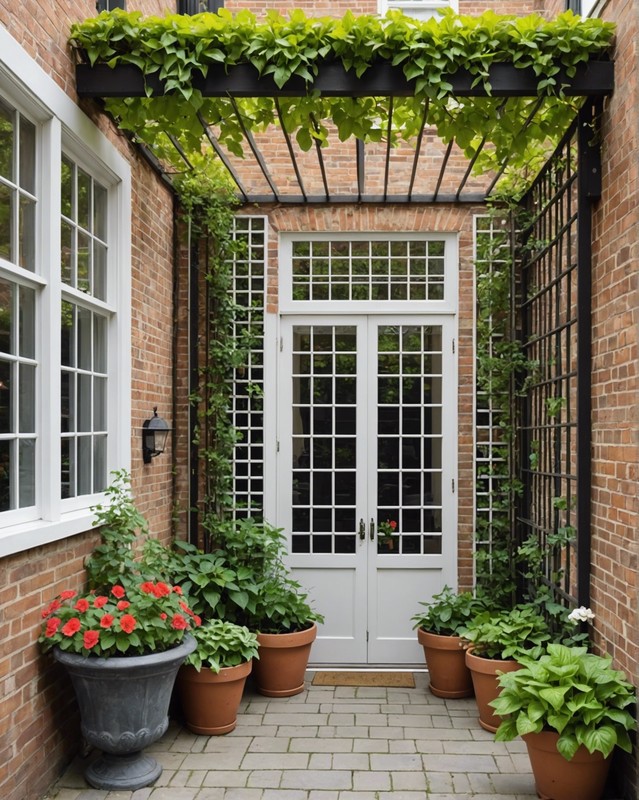 Trellis Screen with Planted Window Boxes 