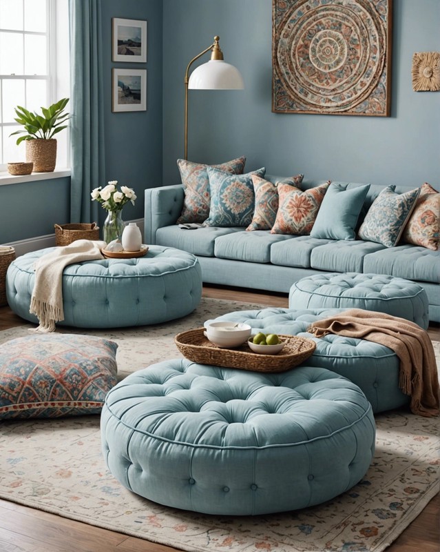 Tufted Ottoman and Floor Cushions