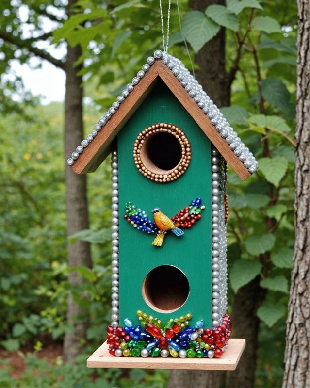 Upcycled Wine Bottle Birdhouse with Beaded Trim