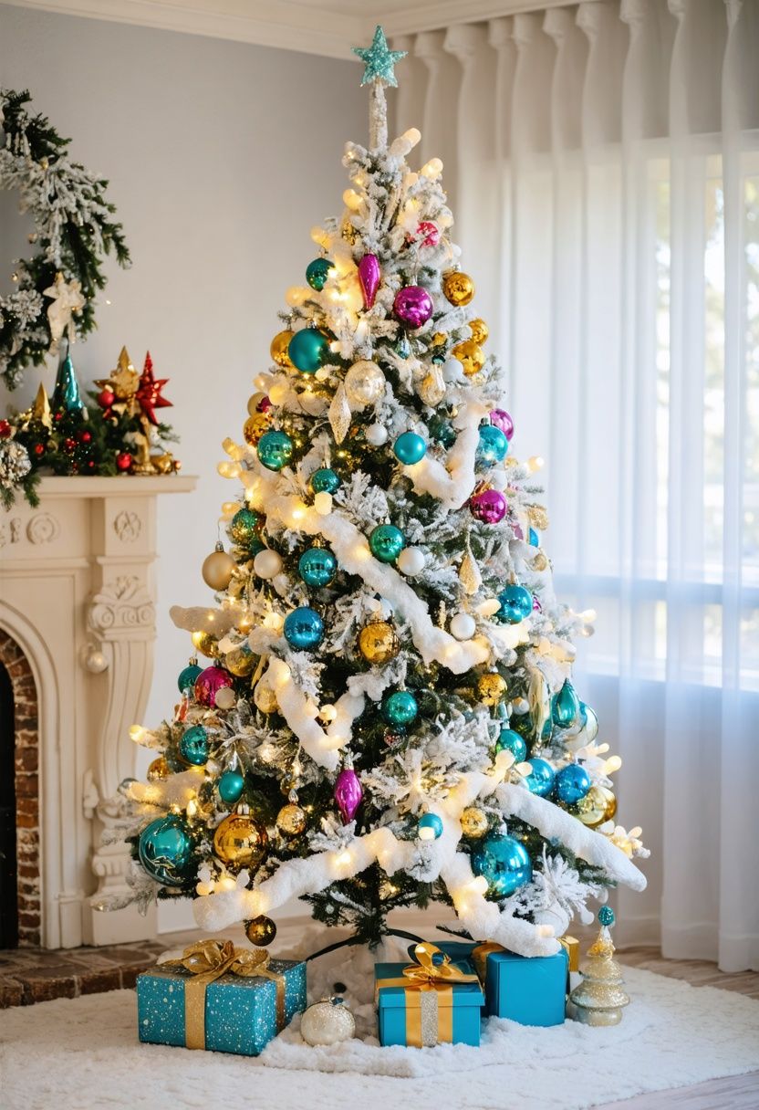Vintage Style White Tree with Retro Ornaments