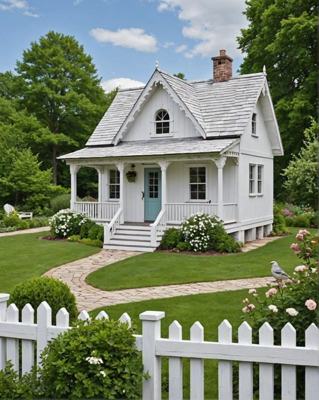 Whitewashed Cottage with Decorative Trim