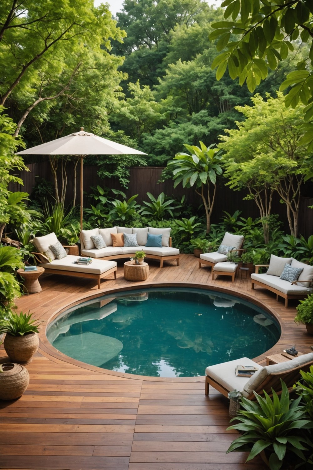 Wooden Plank Deck with Woven Furniture