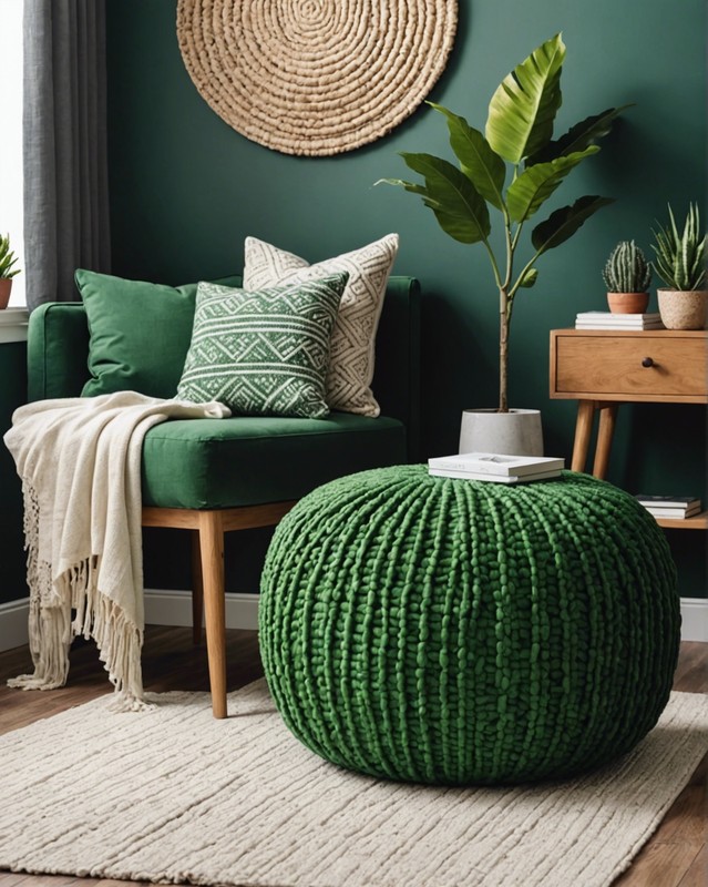 Woven Green Pouf