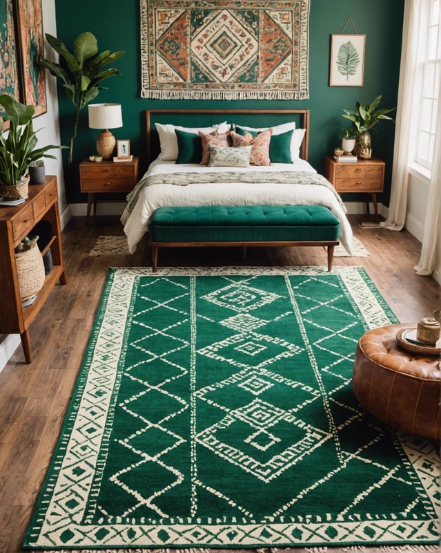 Woven Rug in Emerald Green and Cream